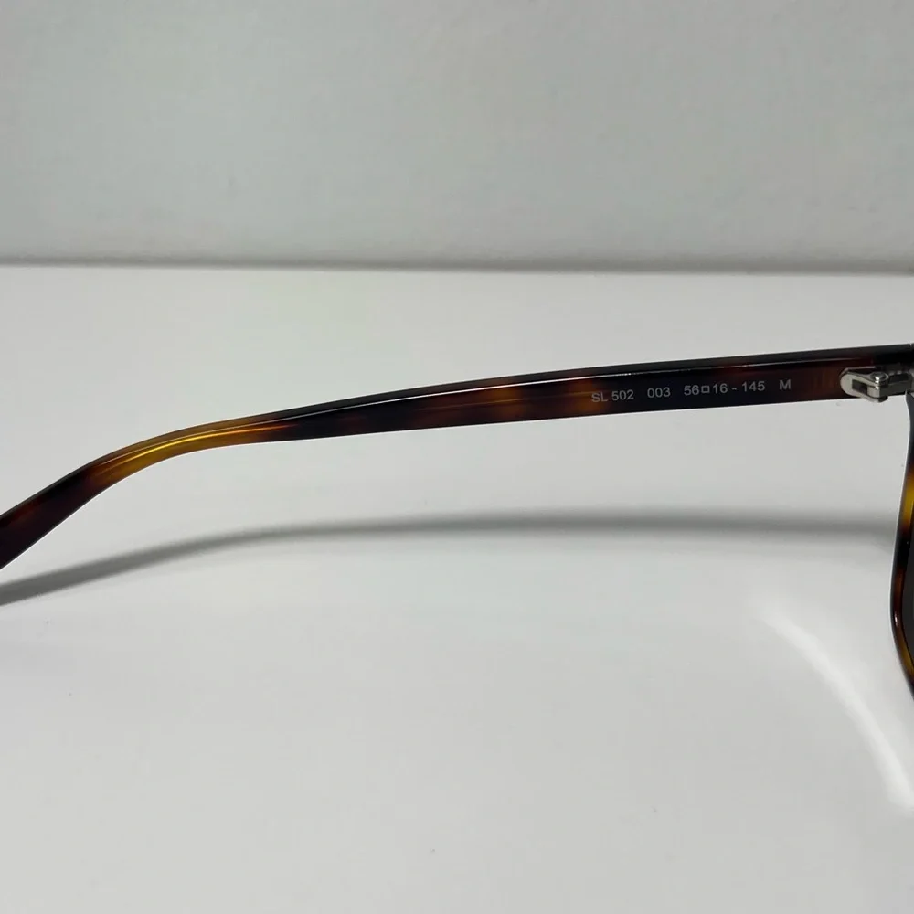Saint Laurent YSL Logo Tortoise Shell Havana Green Cat Eye Square Sunglasses